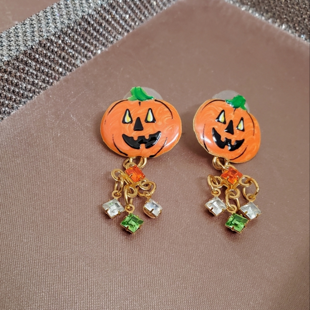 Vintage Lunch At the Ritz Jack-o-lantern Earrings